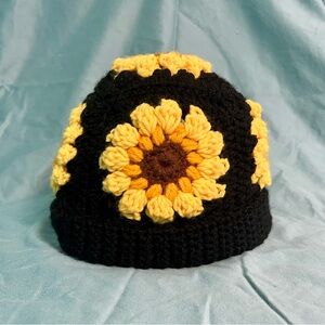 Hand made Sunflower Crochet Beanie